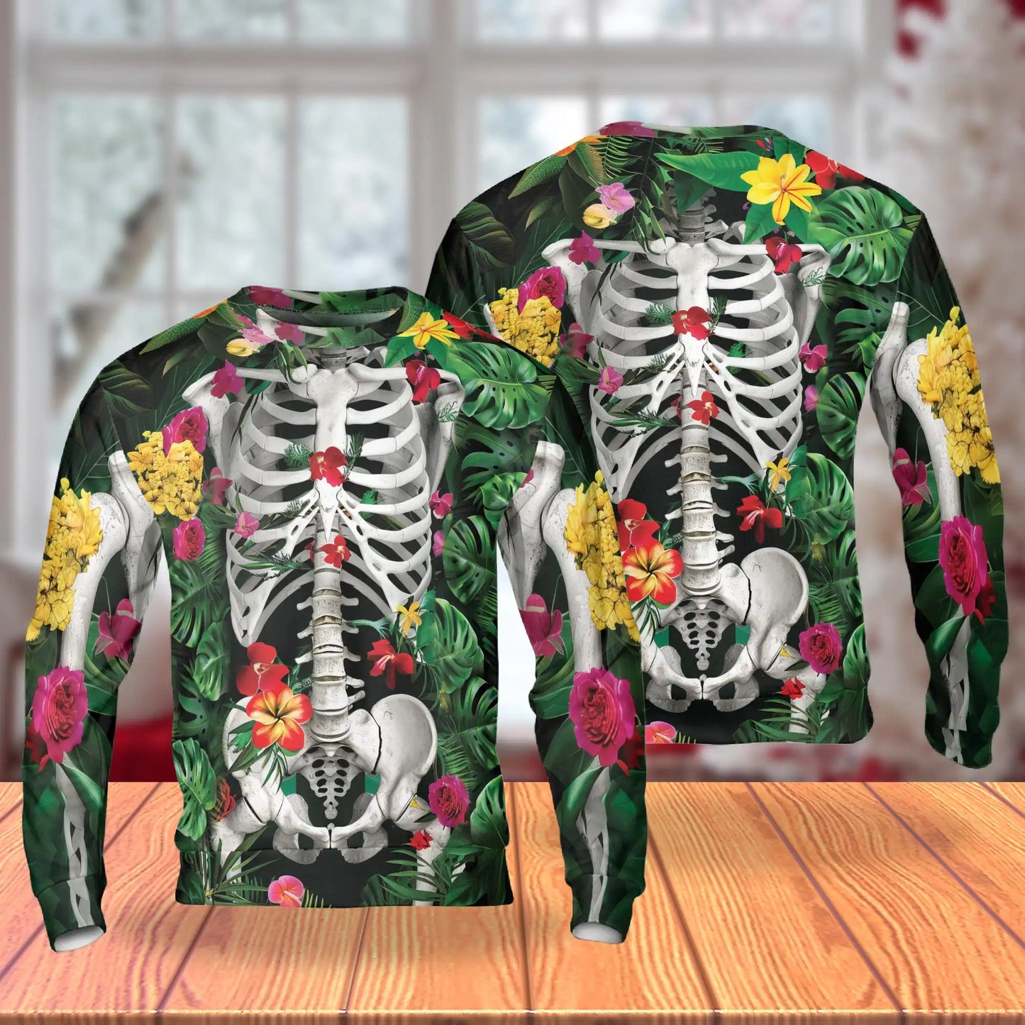 Skeleton Flowers Sweatshirt – Colorful Graphic 3D All Over Print Design