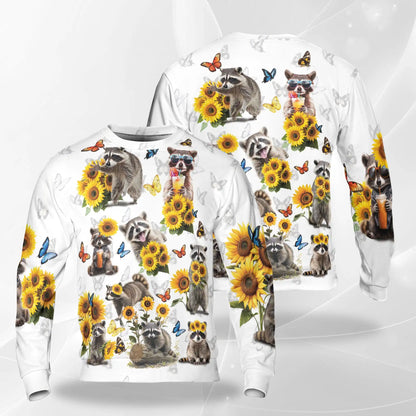 Raccoon Sunflower Sweatshirt – Colorful Graphic 3D All Over Print Design