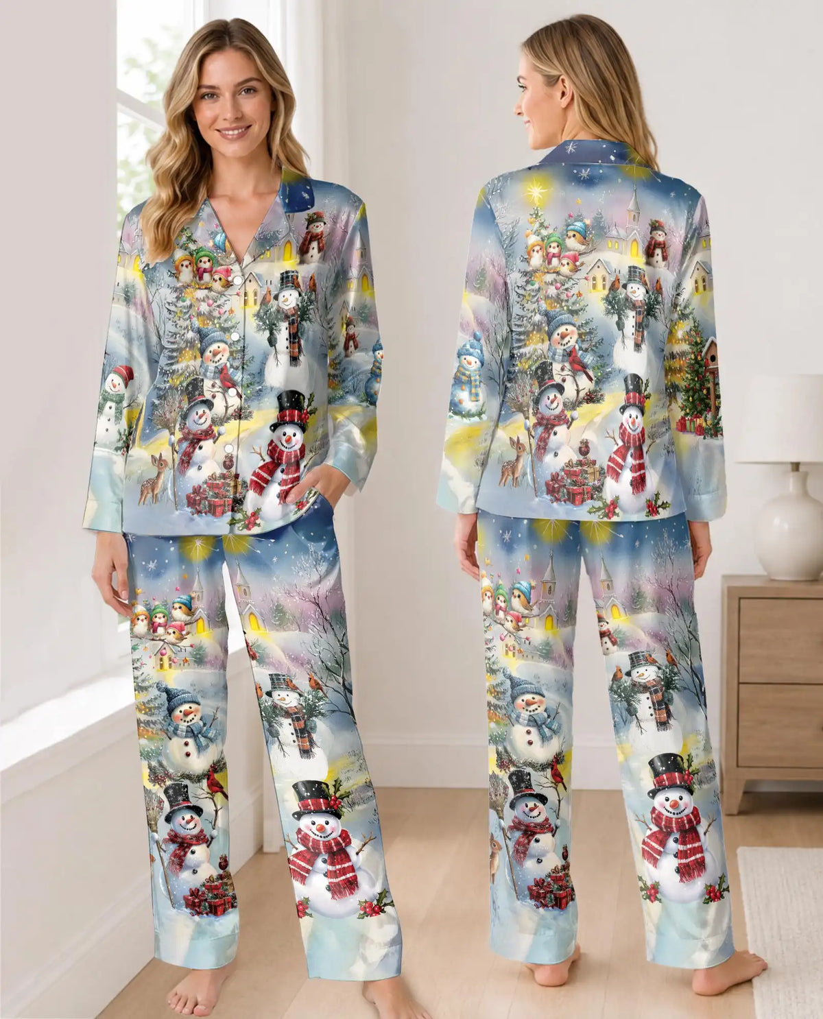 Snowman Christmas Pajama Set for Women, Winter Wonderland Holiday Sleepwear