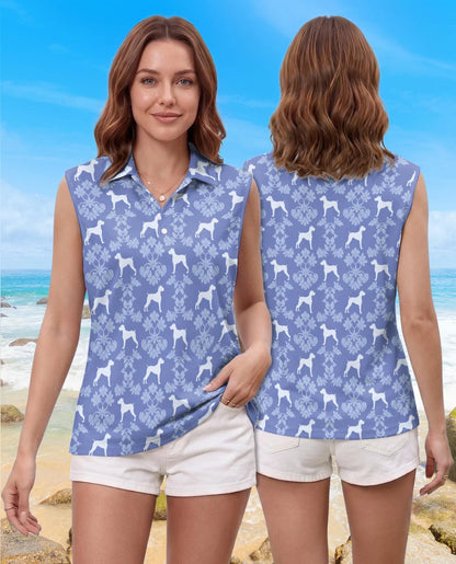 Boxer Dog Damask Pattern Sleeveless Polo Shirt for Women