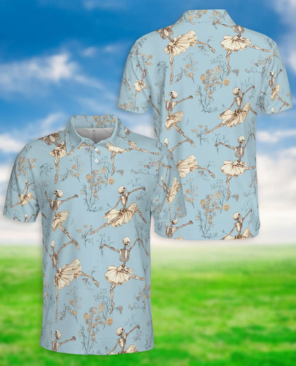 Skeleton Ballet 3D Polo Shirt for Men, Gothic Dancer Vintage Style | Azhawaiian