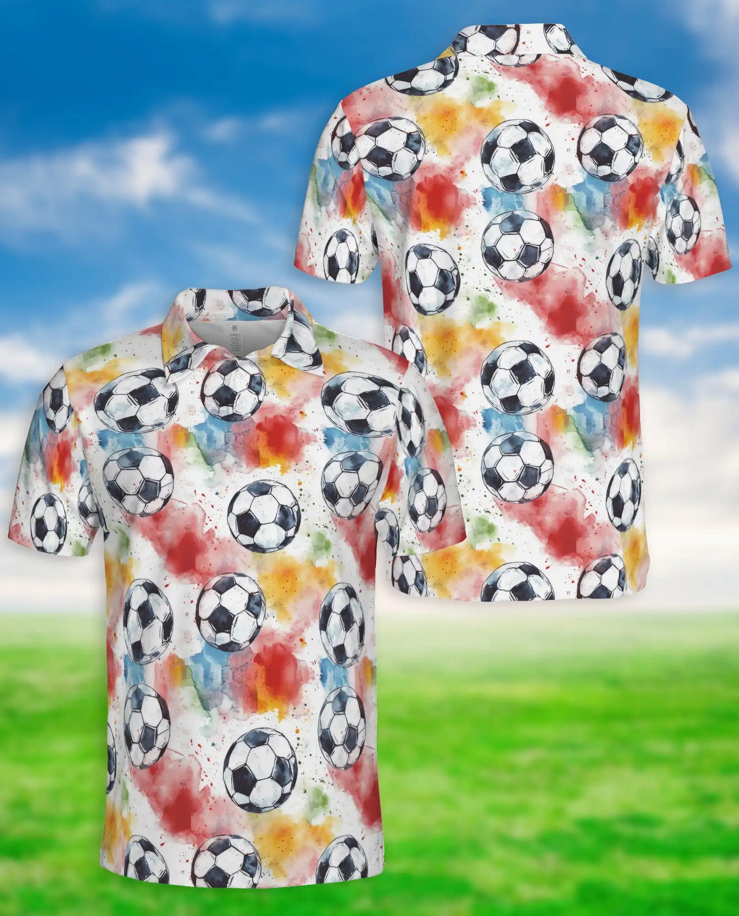 Watercolor Soccer Ball Polo Shirt -Colorful Sports Print | Azhawaiian