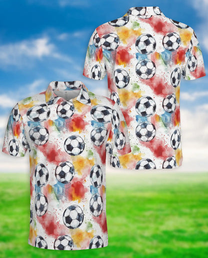 Watercolor Soccer Ball Polo Shirt -Colorful Sports Print | Azhawaiian