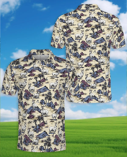 Goat Island Polo Shirt for Men, Tropical Animal Vacation Style | Azhawaiian