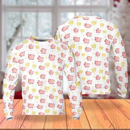 Cute Pig and Crown Sweatshirt – Colorful Graphic 3D All Over Print Design