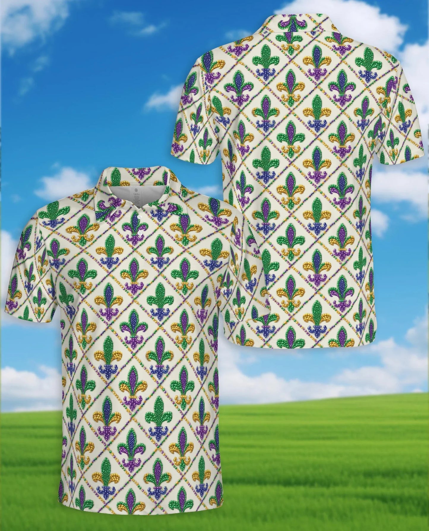 Mardi Gras Fleur De Lis Polo Shirt for Men, Festival Pattern Style | Azhawaiian