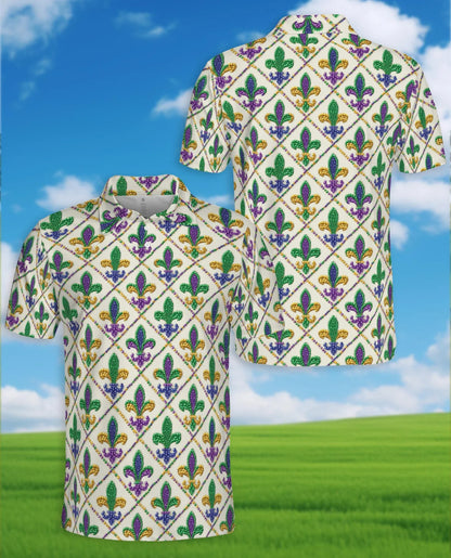 Mardi Gras Fleur De Lis Polo Shirt for Men, Festival Pattern Style | Azhawaiian