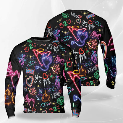 Neon Love Doodle Pattern Sweatshirt – Colorful Graphic 3D All Over Print Design