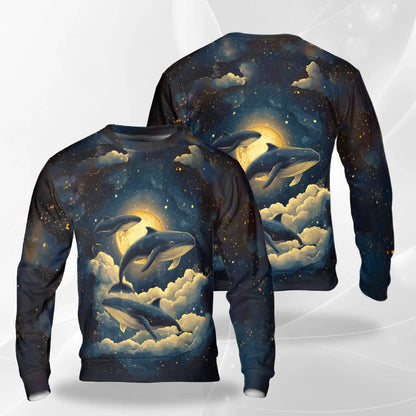 Midnight Whale Sweatshirt – Colorful Graphic 3D All Over Print Design