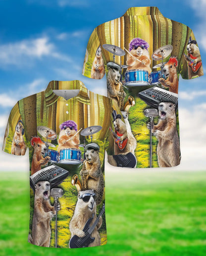 Funny Groundhog Band Polo Shirt Woodland Animal Music Print | Azhawaiian