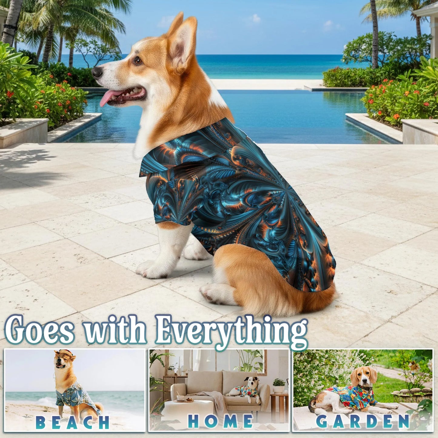 Abstract Fractal Geometric Summer Beach Matching Dog Owner Hawaiian Shirts, Pet Aloha Shirt - Azhawaiian