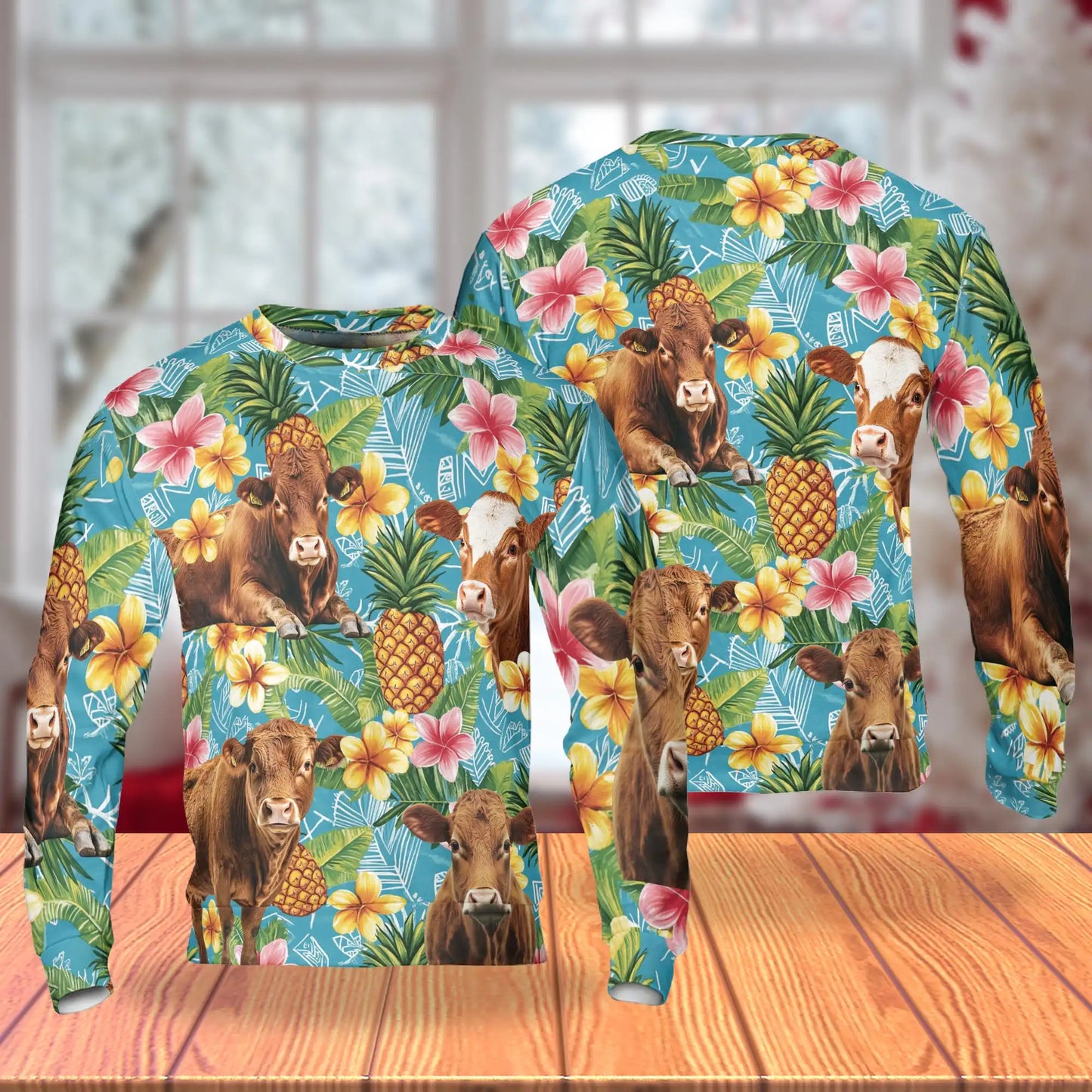Red Angus Cattle Lovers Pineapple Sweatshirt – Tropical 3D All Over Print Design