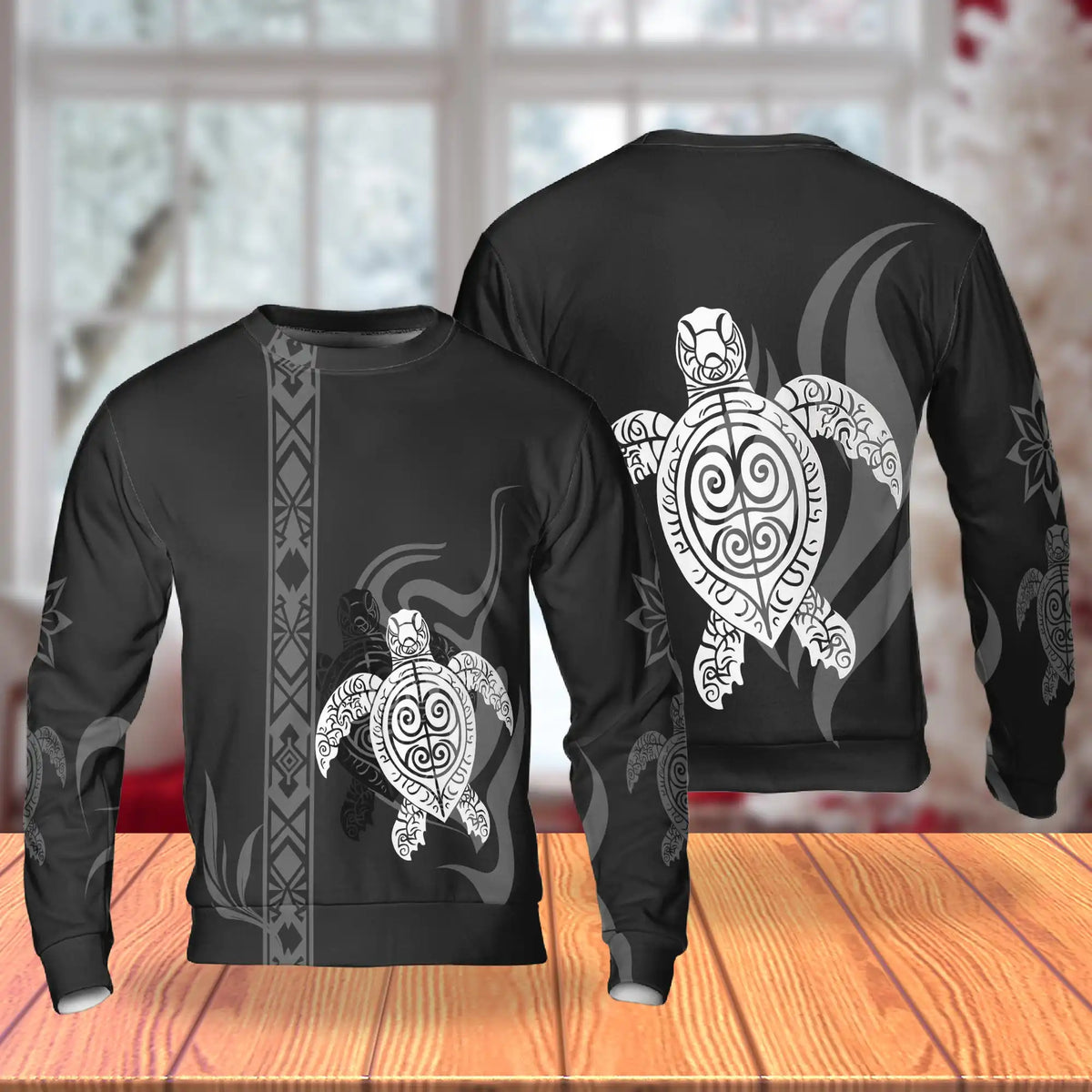 Black and White Turtle Sweatshirt – Colorful Graphic 3D All Over Print Design