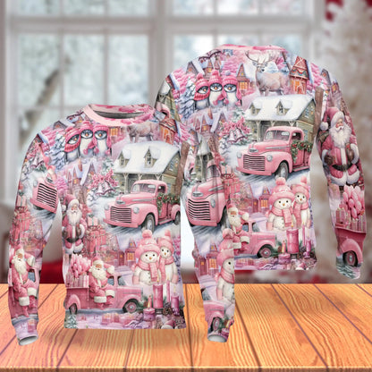 Pink Car Santa Christmas Sweatshirt – Christmas 3D All Over Print Design