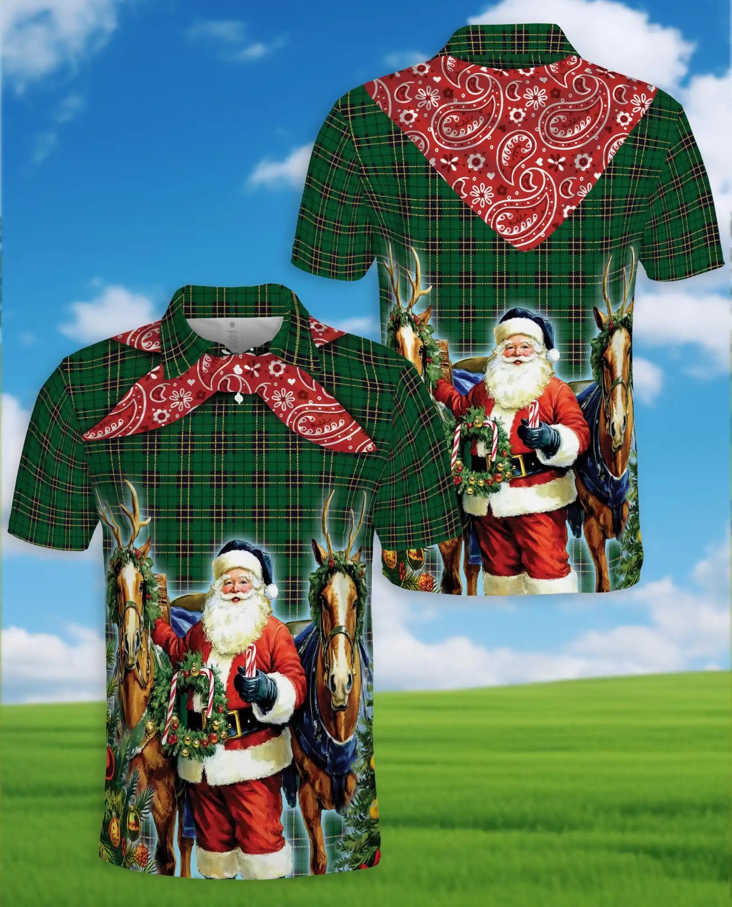 Christmas Santa Reindeer Polo Shirt for Men, Holiday Fun | Azhawaiian