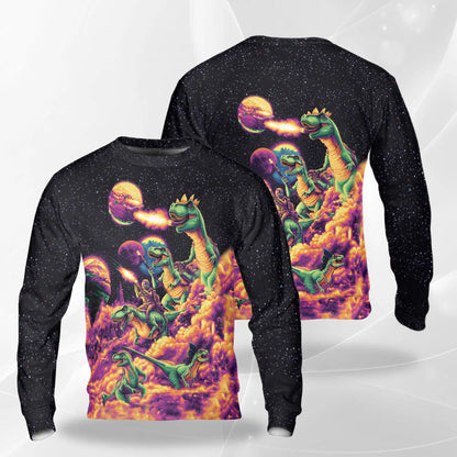 Galaxy Dinosaurs Sweatshirt – Colorful Graphic 3D All Over Print Design