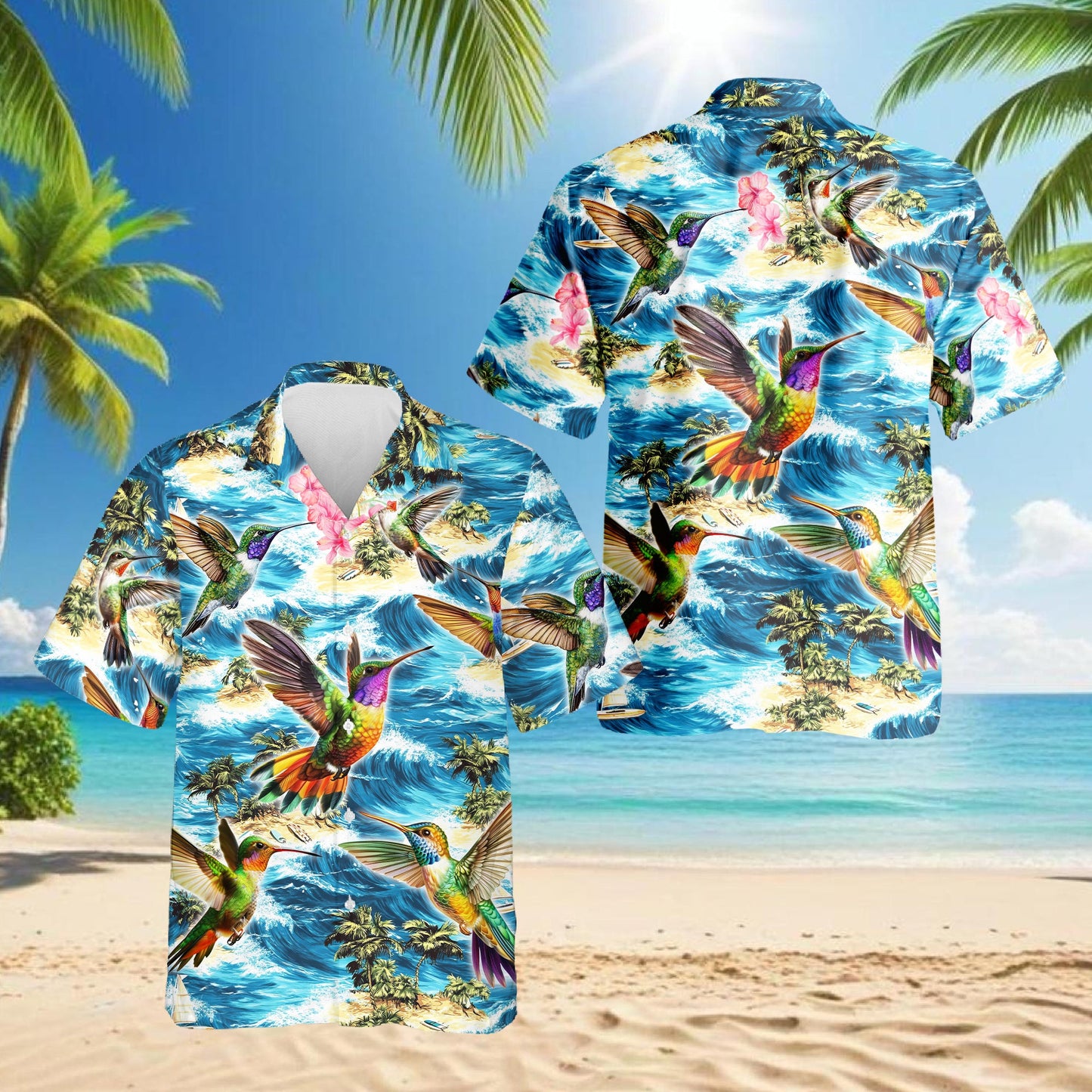 Tropical Hummingbird Hawaiian Shirt for Men, Button Down Aloha Shirt - Azhawaiian