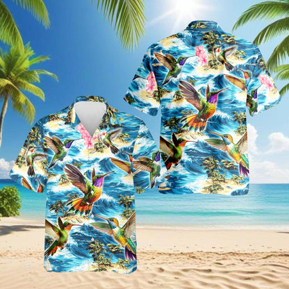Tropical Hummingbird Hawaiian Shirt for Men, Button Down Aloha Shirt - Azhawaiian