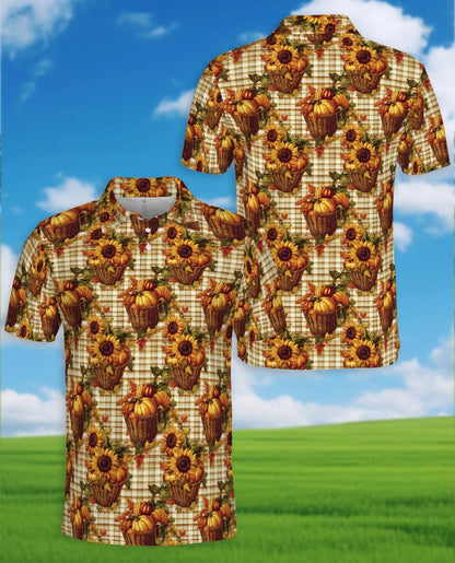 Autumn Harvest Gingham Pattern Polo Shirt for Men, Rustic Fall Style | Azhawaiian