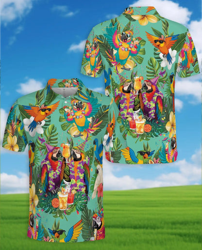 Party Parrot Polo Shirt for Men, Tropical Vacation Style | Azhawaiian