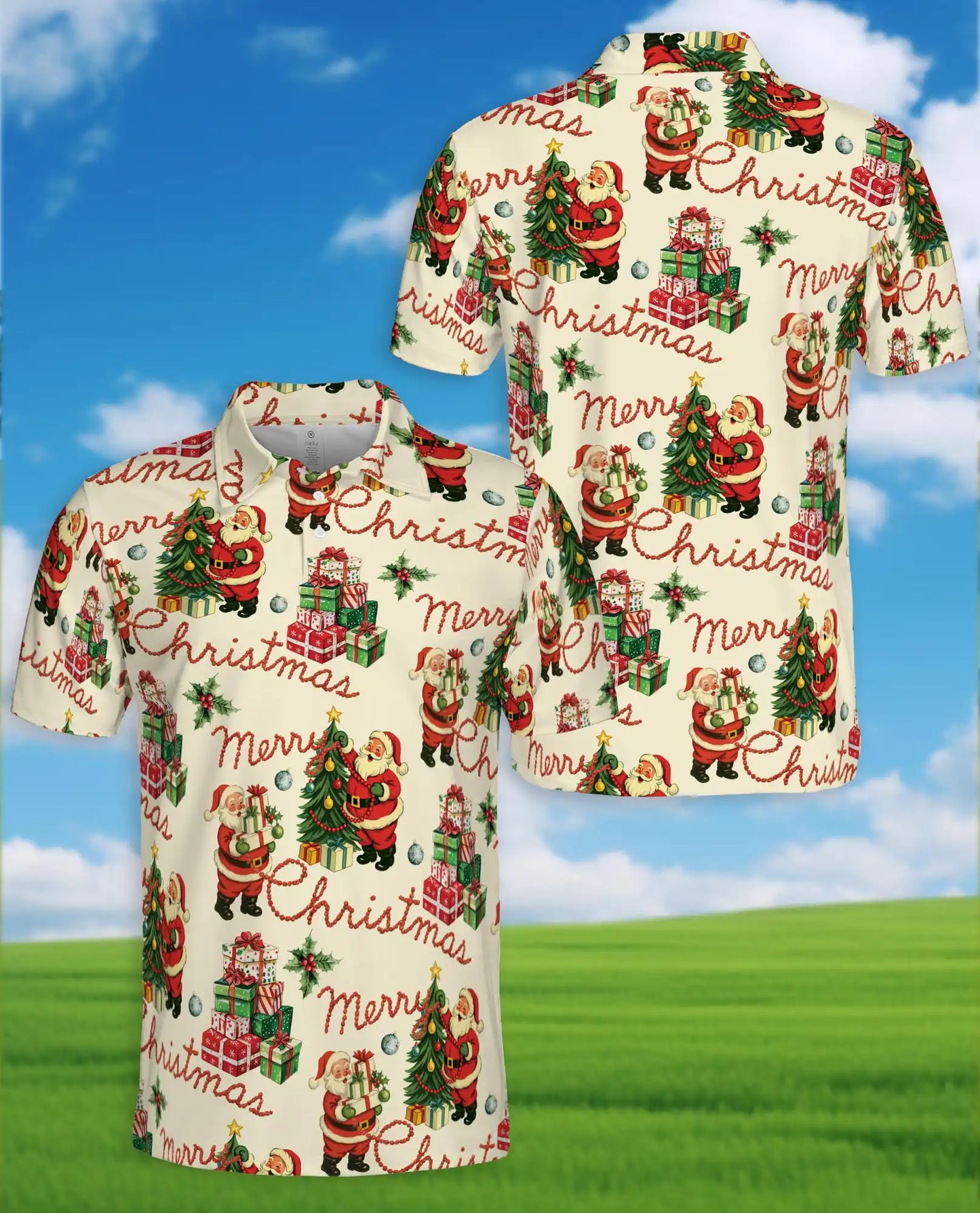 Vintage Merry Christmas 3D Polo Shirt for Men, Retro Santa Holiday Style | Azhawaiian
