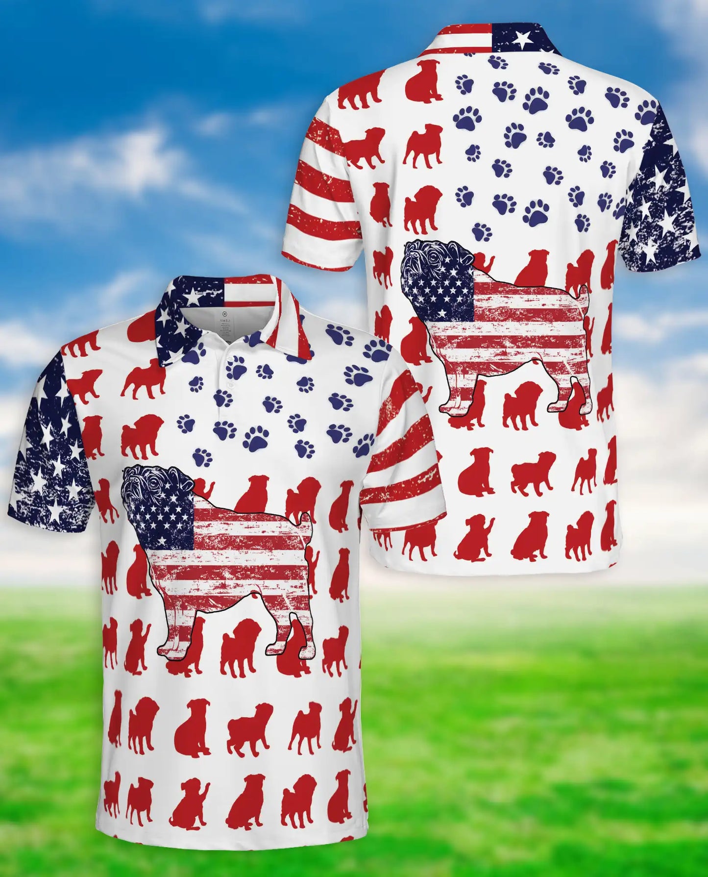 American Flag Pug Dog Polo Shirt | Azhawaiian