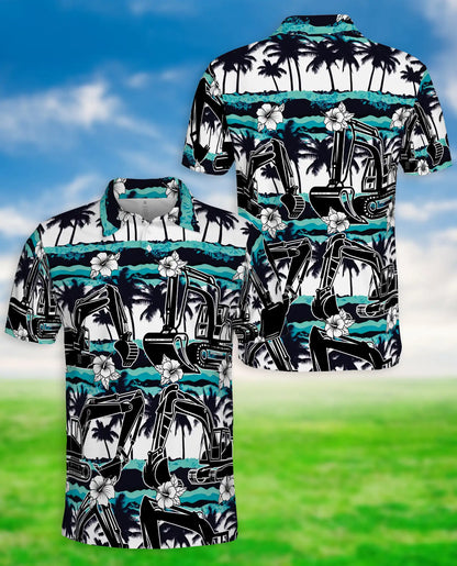 Excavator Tropical Polo Shirt, Construction Beach Print | Azhawaiian