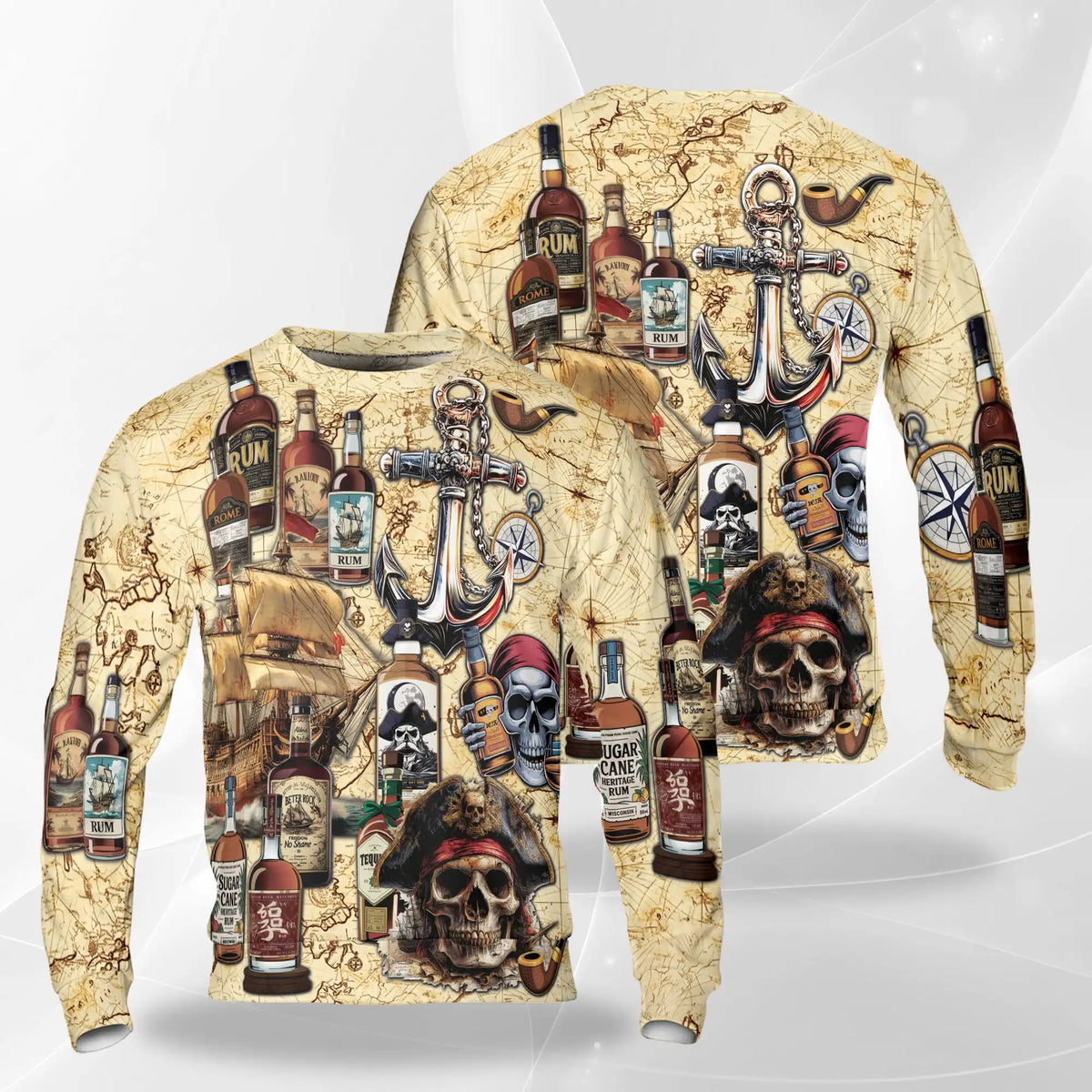 Vintage Pirate Rum Pattern Sweatshirt – Vintage 3D All Over Print Design