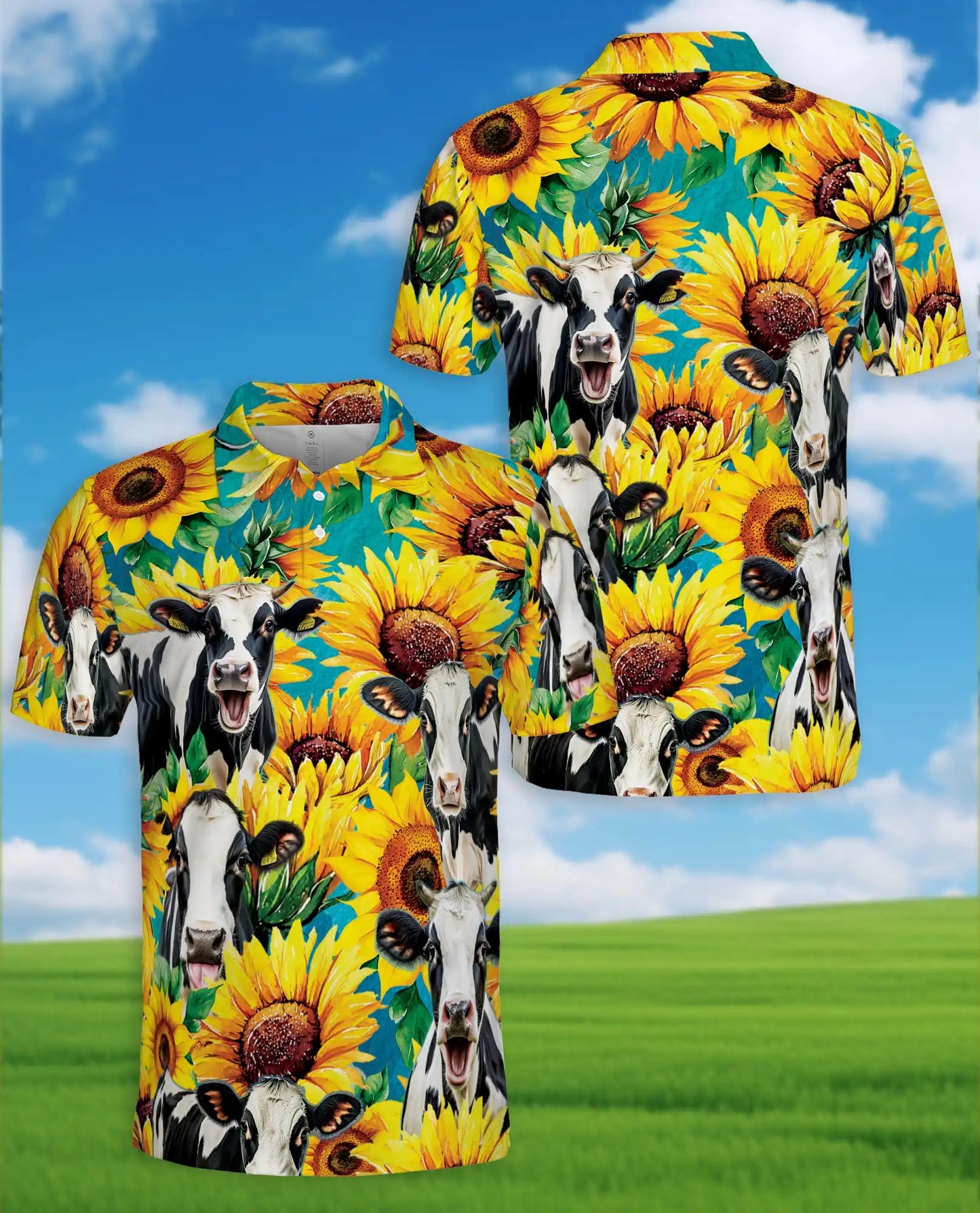 Sunflower Cow 3D Polo Shirt | Azhawaiian