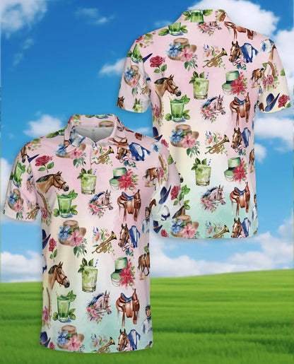 Horse Racing Cocktail Polo Shirt for Men, Equestrian Party Style | Azhawaiian