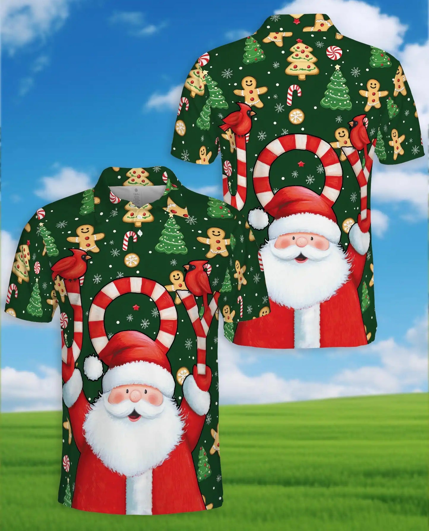 Joyful Christmas Polo Shirt for Men, Santa Holiday Design | Azhawaiian