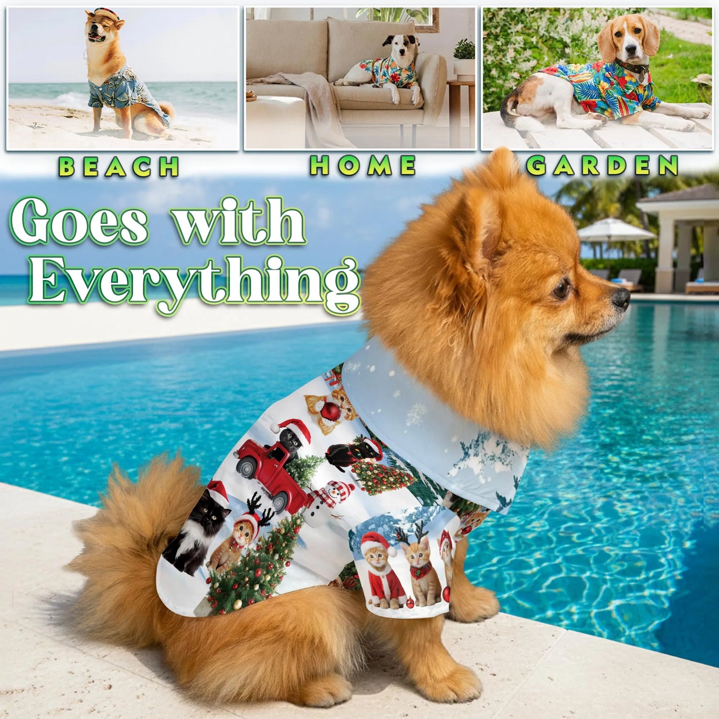 Cat Christmas Santa Print Matching Dog Owner Hawaiian Shirts, Funny Pet Aloha Shirt for Beach Vacation - Azhawaiian