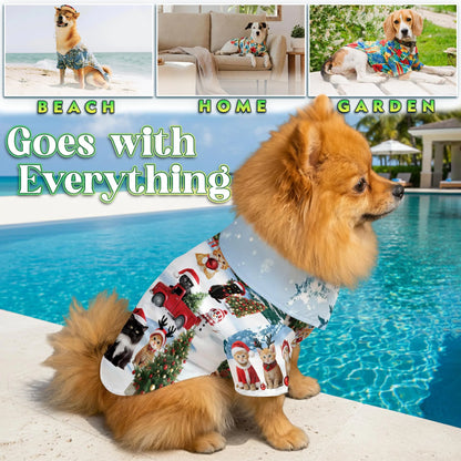 Cat Christmas Santa Print Matching Dog Owner Hawaiian Shirts, Funny Pet Aloha Shirt for Beach Vacation - Azhawaiian
