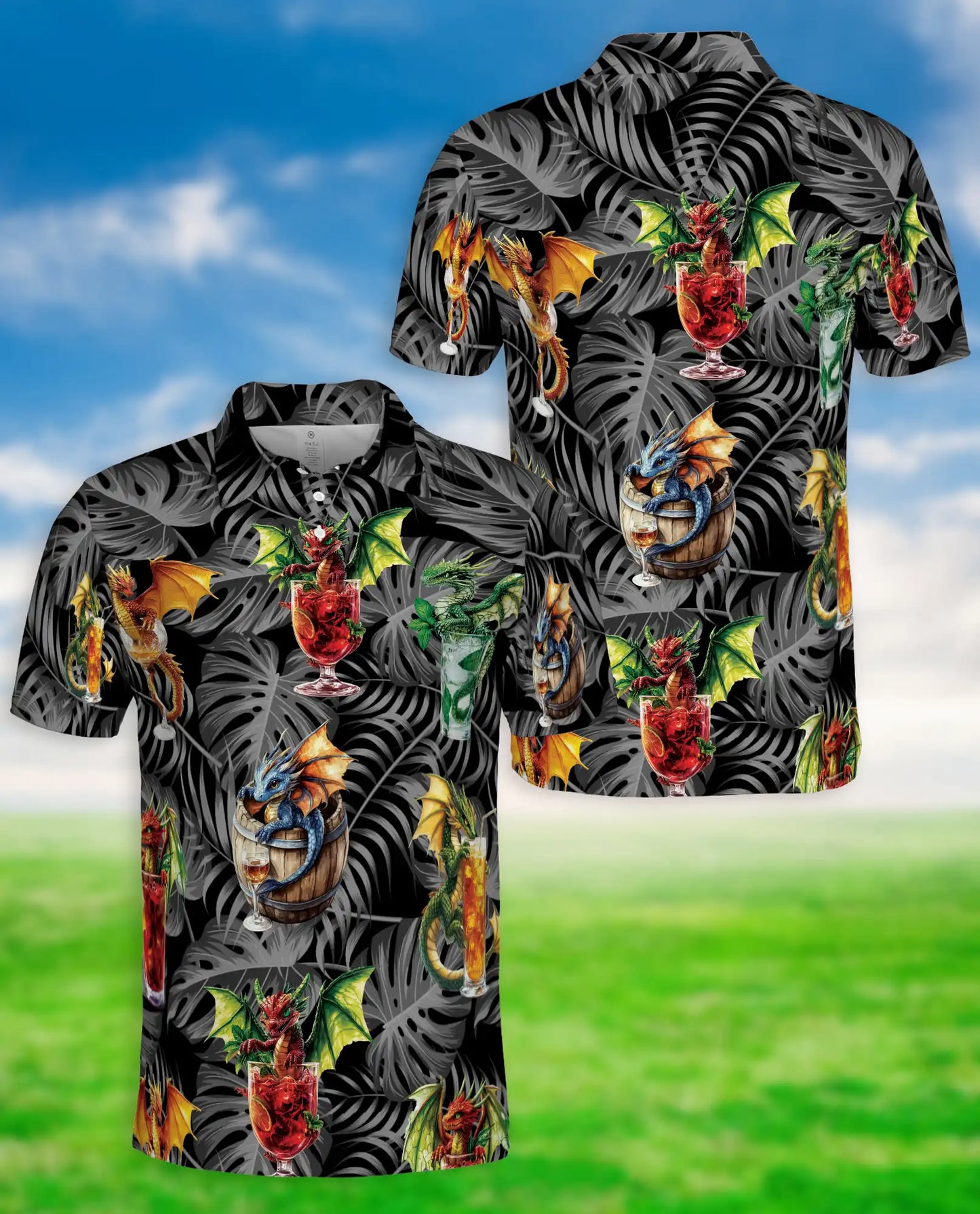 Dragon Tropical Cocktail Polo Shirt | Azhawaiian