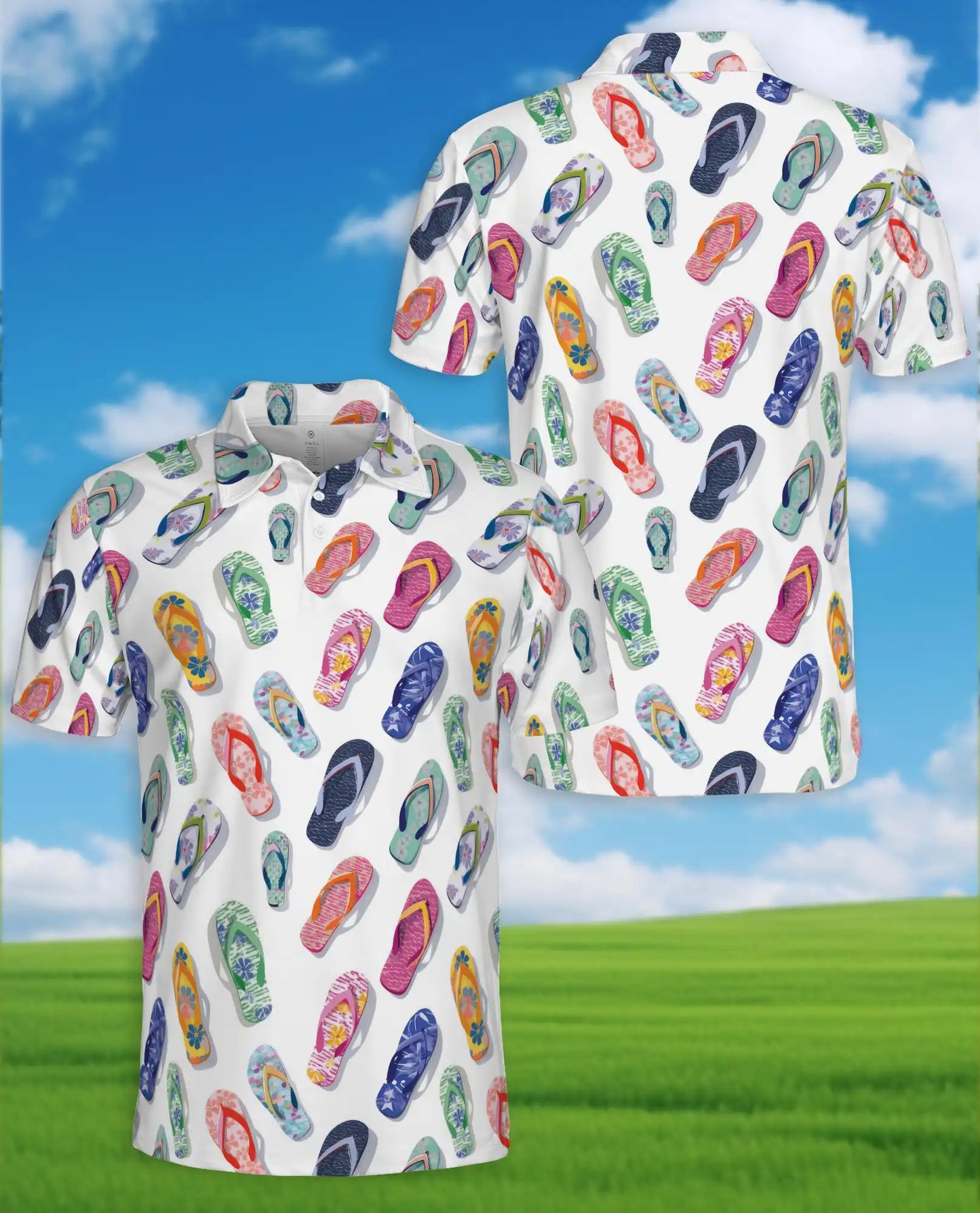 Colorful Flip-Flop Polo Shirt for Men, Summer Beach 3D Print | Azhawaiian