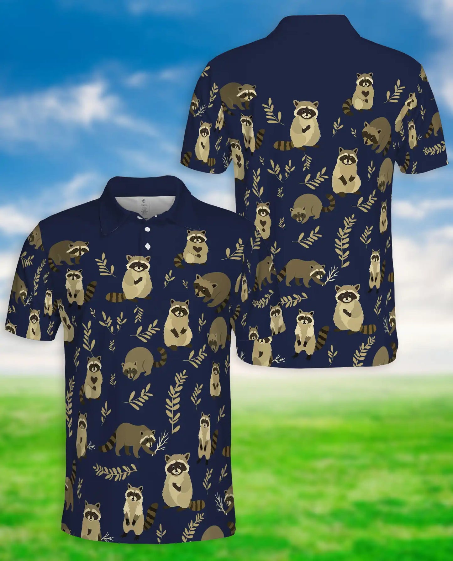 Raccoon Polo Shirt, Woodland Animal Print | Azhawaiian