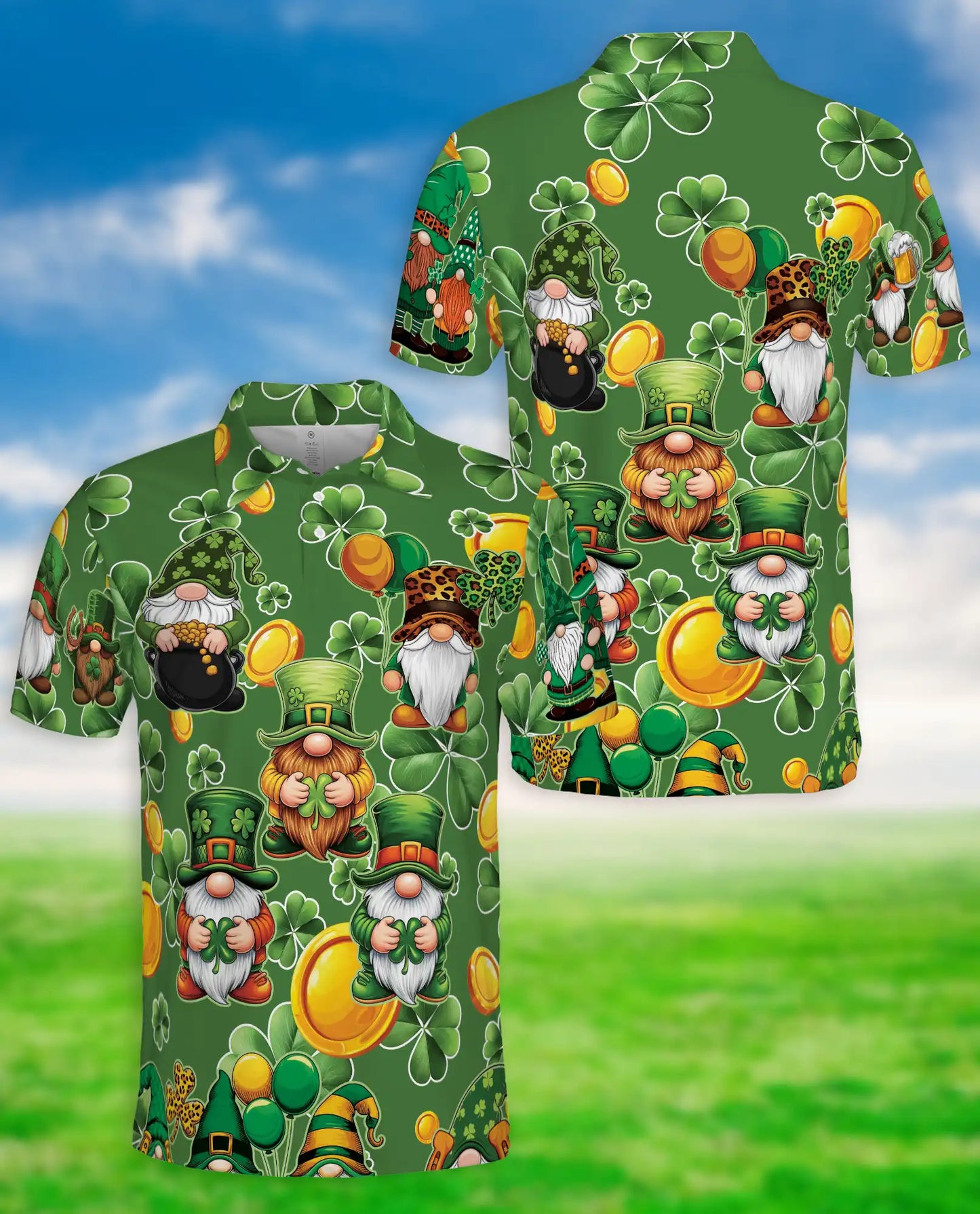 Lucky Leprechaun Gnome 3D Polo Shirt for Men, St Patrick’s Day Clover Style | Azhawaiian