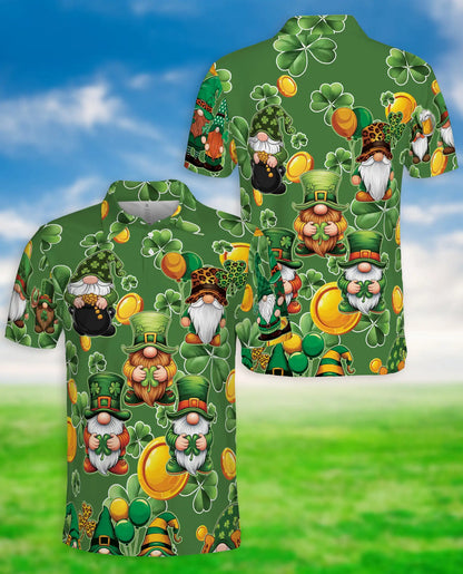 Lucky Leprechaun Gnome 3D Polo Shirt for Men, St Patrick’s Day Clover Style | Azhawaiian