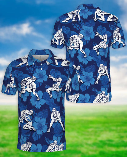 Wrestling Tropical Polo Shirt, Hibiscus Sports Print | Azhawaiian