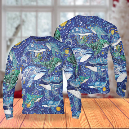 Aboriginal Dot Art Whale Sweatshirt – Colorful Graphic 3D All Over Print Design