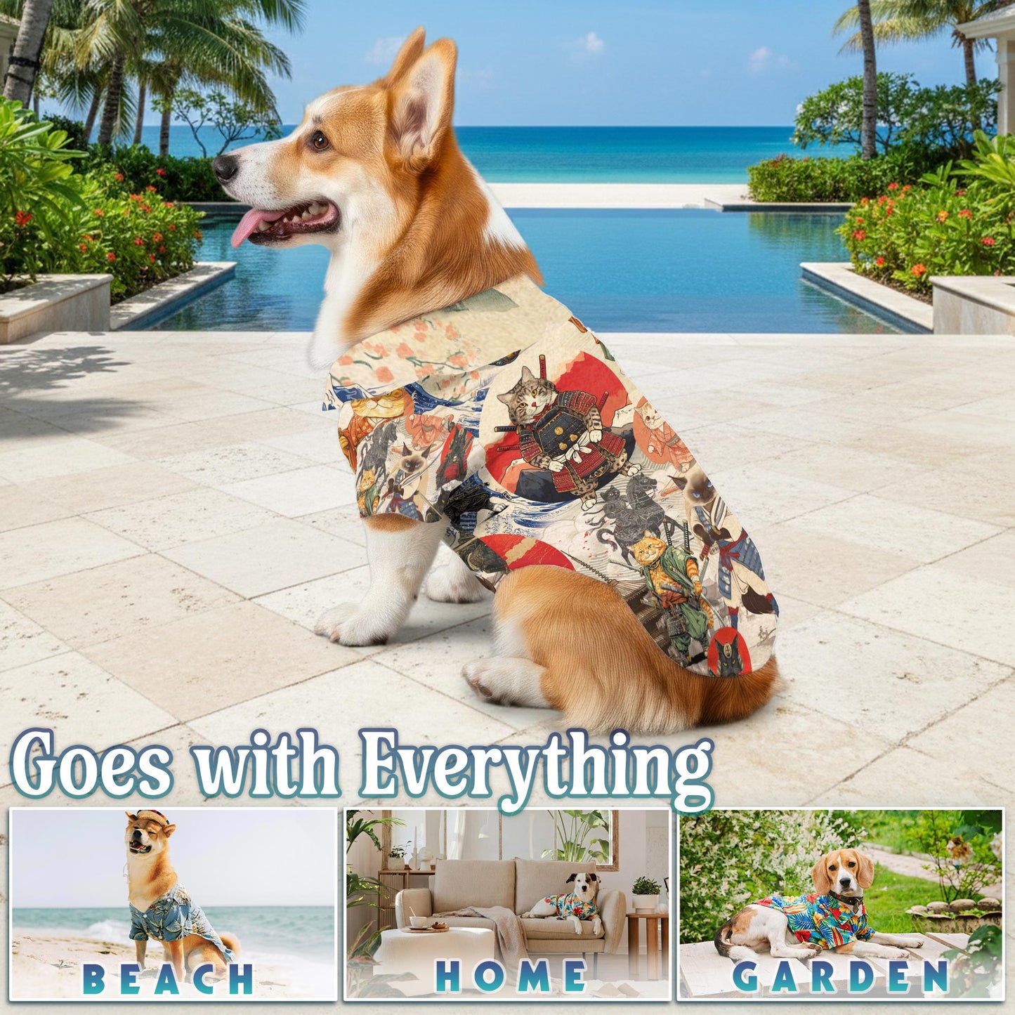 Japanese Samurai Cat Matching Dog Owner Hawaiian Shirts, Funny Pet Aloha Shirt for Beach Vacation - Azhawaiian