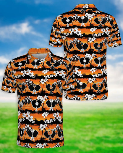 Pickleball Tropical 3D Polo Shirt for Men, Sunset Island Sports Style | Azhawaiian
