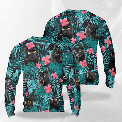 Cute Black Cat Tropical Sweatshirt – Tropical 3D All Over Print Design