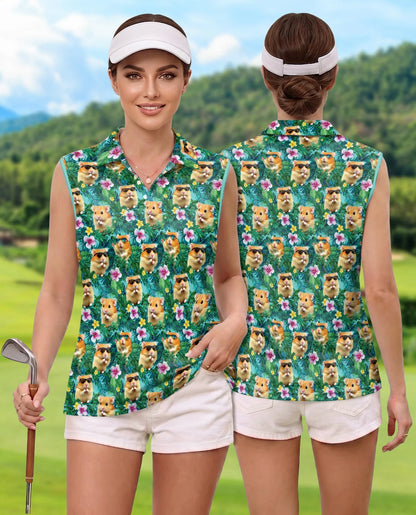 Hamster Tropical Sleeveless Polo Shirt for Women