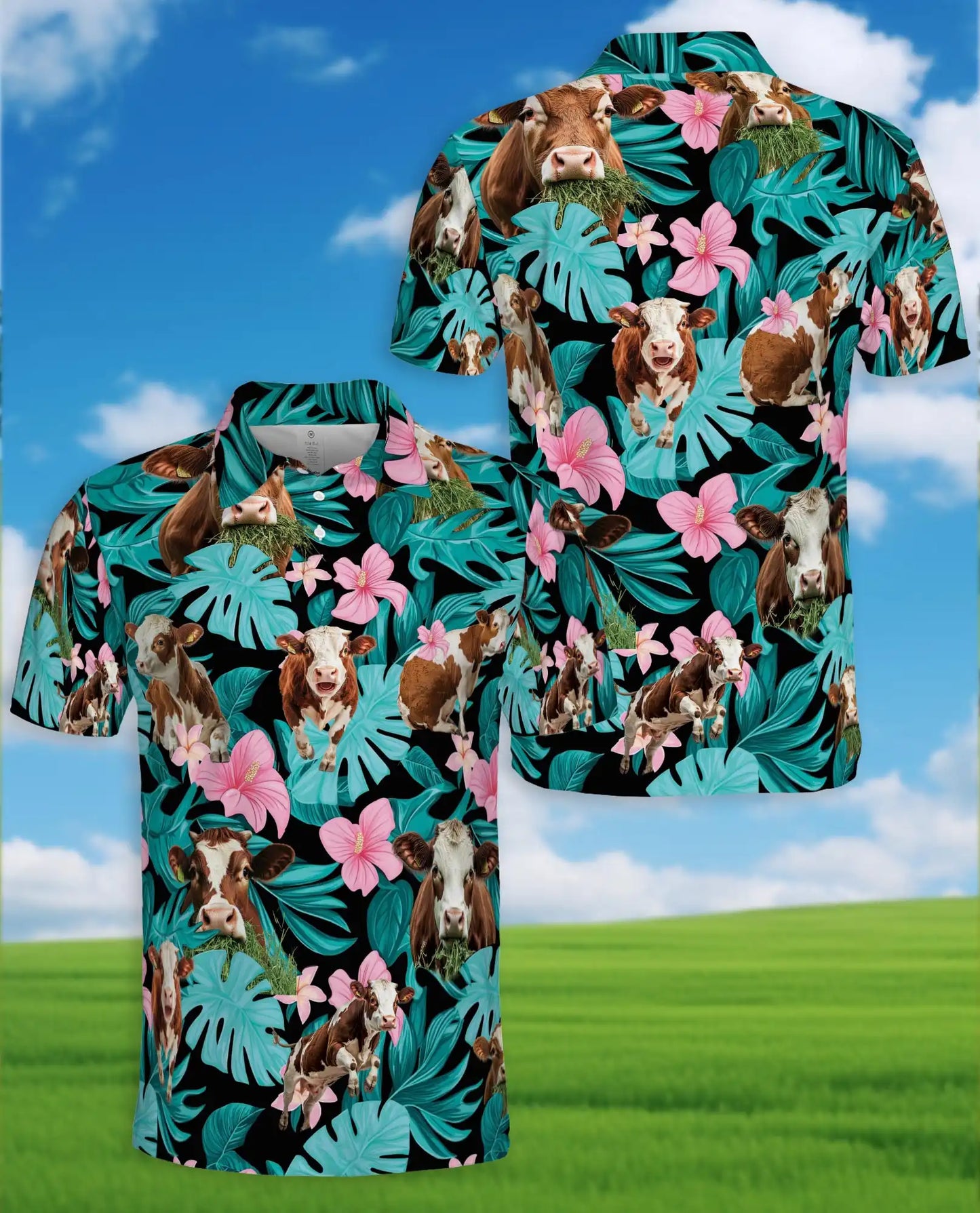 Cow Tropical Hawaiian Polo Shirt | Azhawaiian