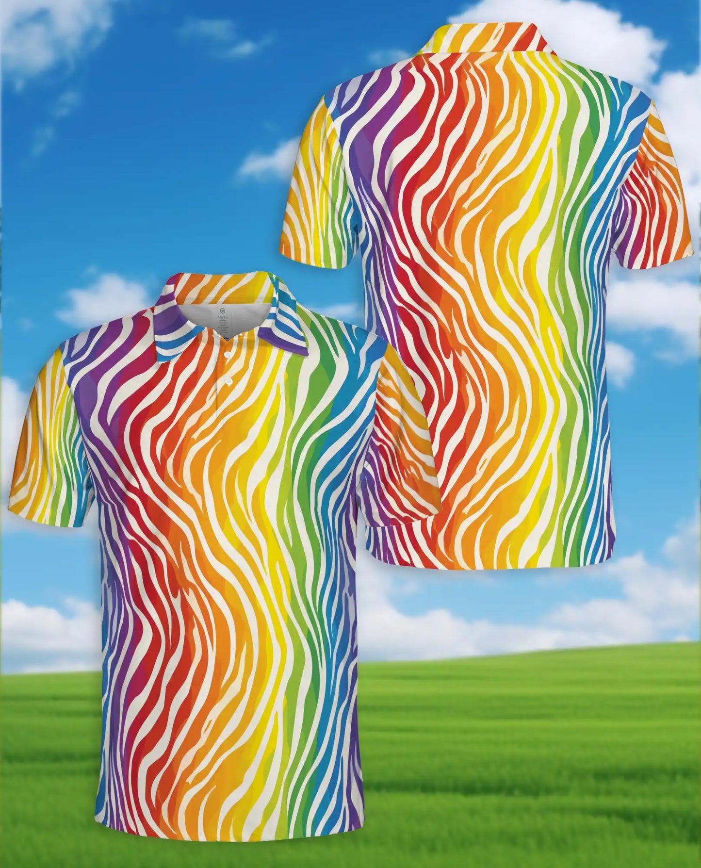 Rainbow Wave Polo Shirt for Men, Colorful Summer Style | Azhawaiian