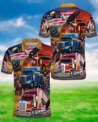 American Truck 3D Polo Shirt for Men, Patriotic Eagle Trucker Style | Azhawaiian