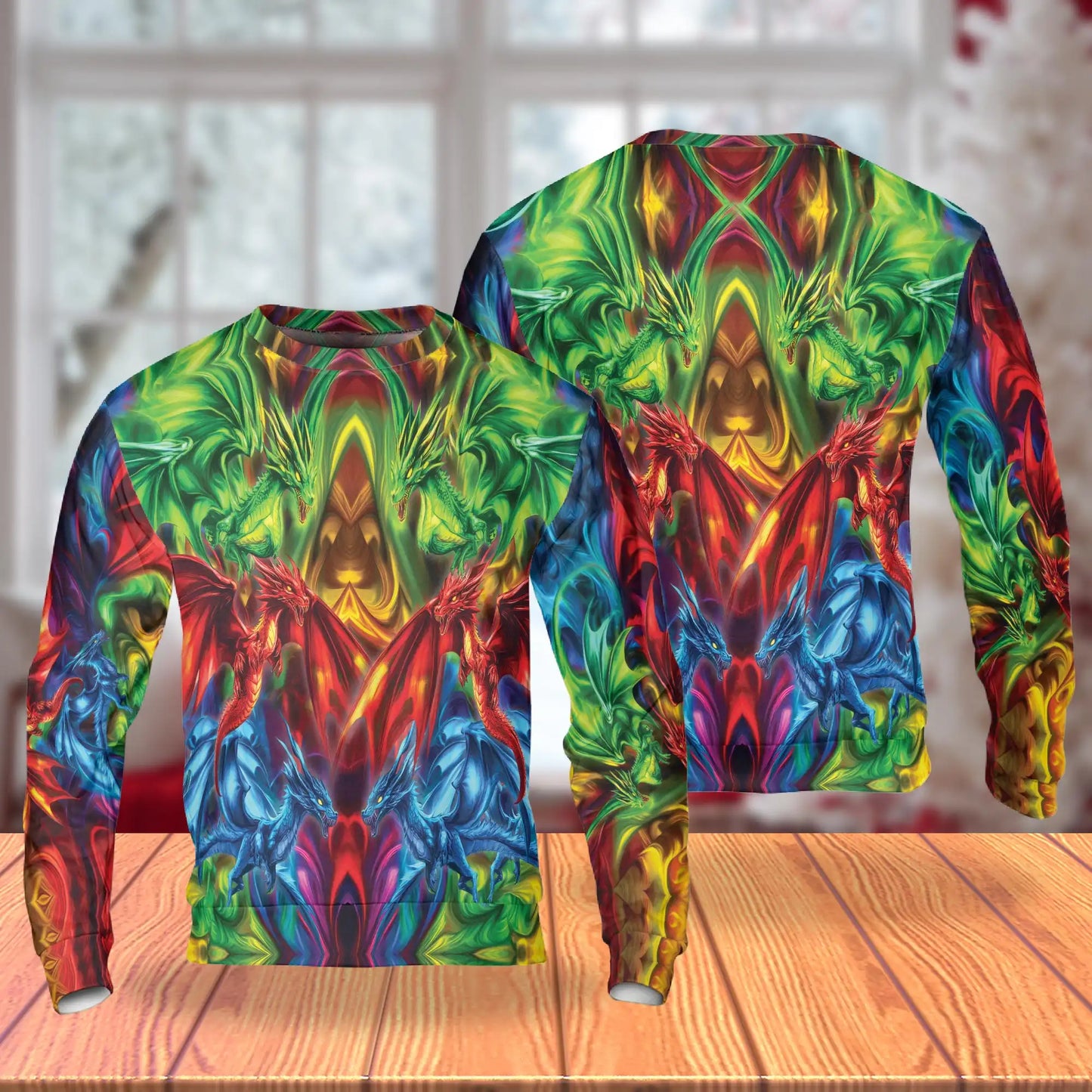 Psychedelic Dragon Sweatshirt – Colorful Graphic 3D All Over Print Design