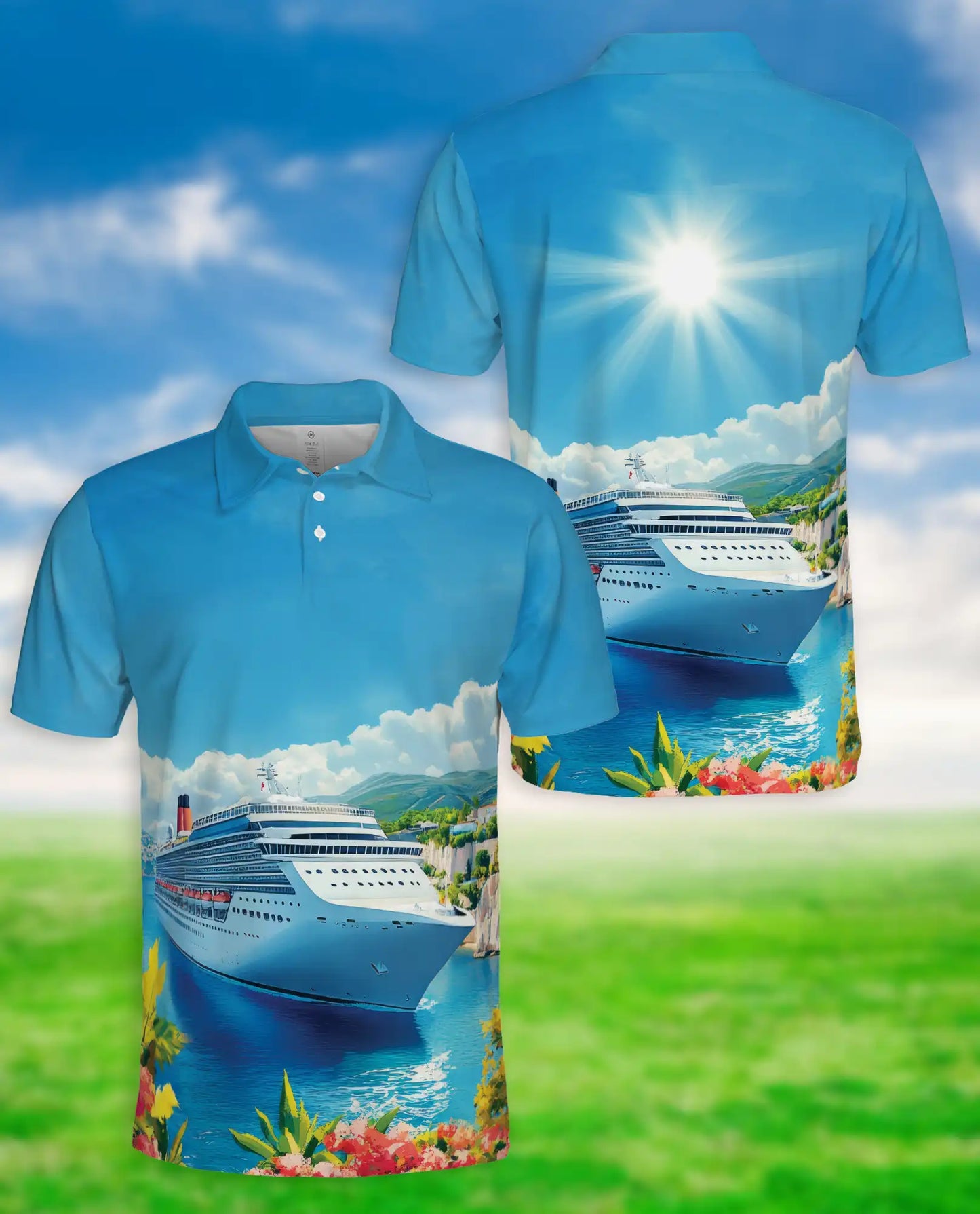 Cruise Ship Ocean View 3D Polo Shirt | Azhawaiian
