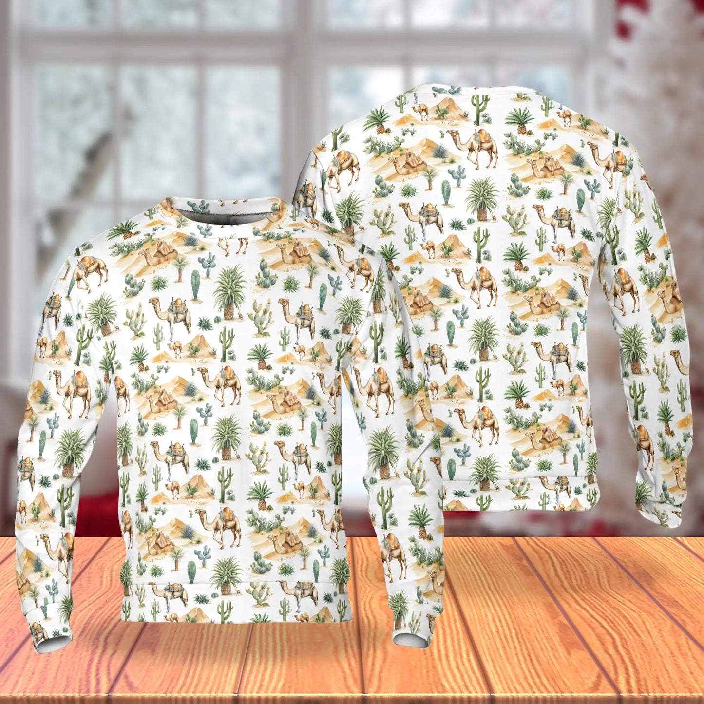 Camel and Cactus Desert Sweatshirt – Colorful Graphic 3D All Over Print Design